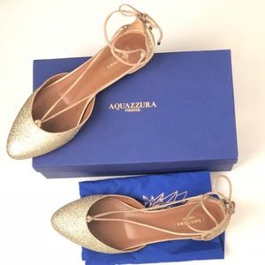 New in box! Aquazzura Alexa gold glitter flats